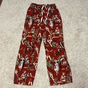 Womens Cowgirl Cactus Pajama Pants Bottoms Medium Red Rodeo Western Outlaw